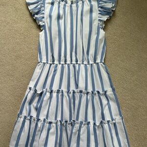 Sail to Sable Blue and White Stripe Flutter Sleeve Dress